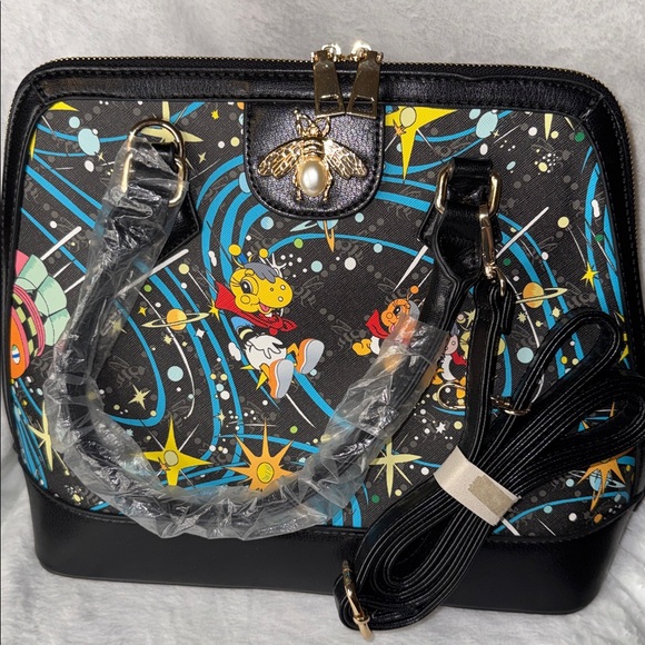 American Bee Black and Multicolor Satchel/Crossbody, NEW - Picture 3 of 6